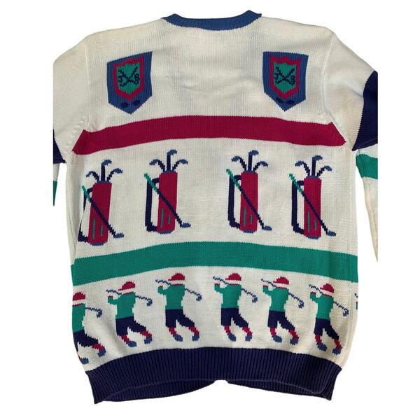 Vintage JeanBell Hand Loomed Knit Cardigan Golf Theme Small Medium - Picture 3 of 7